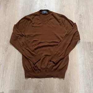 Charles Tyrwhitt Jumper Mens Sz XL 100% Merino Wool VNeck Pullover Sweater Brown